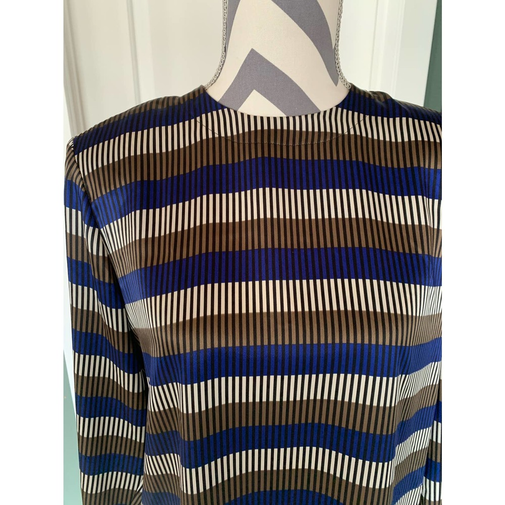 Sasson Blouse 1980’s Blue and Tan with Black Stripe Size 10